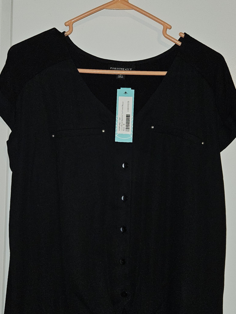 Fortune & Ivy Black Button-Front Blouse